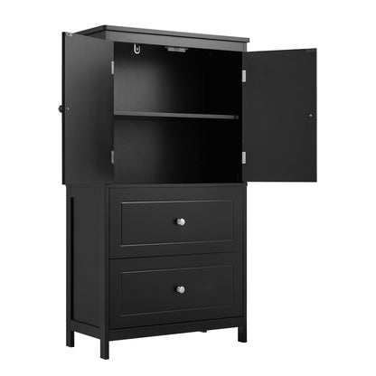 Vimora™ - Black MDF Bathroom Storage Cabinet with Doors, Drawers & Adjustable Shelf