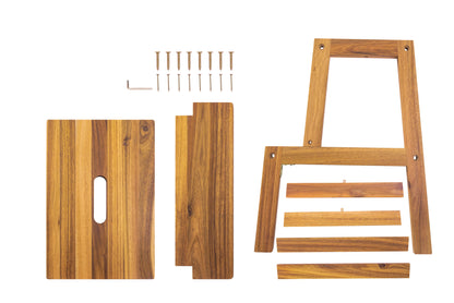 Vimora™ - Acacia Wood Two-Step Stool for Home, Indoor & Outdoor Use, Light Brown