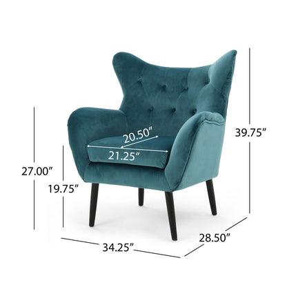 Vimora™ - Teal Velvet Wingback Arm Chair with Tufted Design