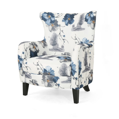 Vimora™ - Modern Retro Printed Fabric Cushioned Club Chair, White and Blue Patterned Armchair