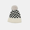 Checkered Knit Hat with Pompom