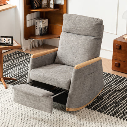 Vimora™ - Accent Rocking Chair with Footrest, High Back Rubber Wood