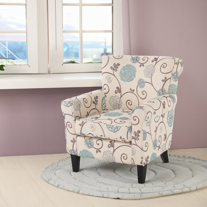 Vimora™ - Jasmine Club Chair in Blue Floral Fabric with Chic Rolled Armrests