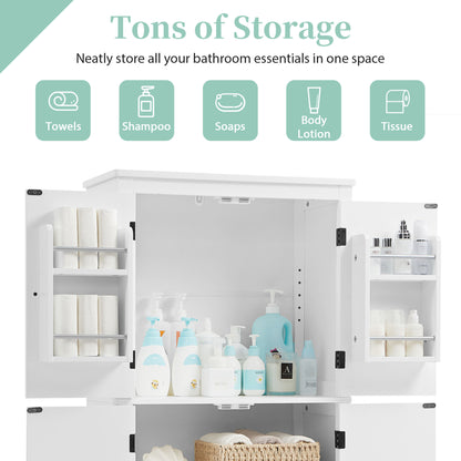 Vimora™ - Elegant White Bathroom Floor Storage Cabinet with Adjustable Shelves & 4 Doors