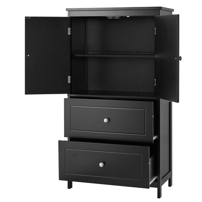 Vimora™ - Black MDF Bathroom Storage Cabinet with Doors, Drawers & Adjustable Shelf