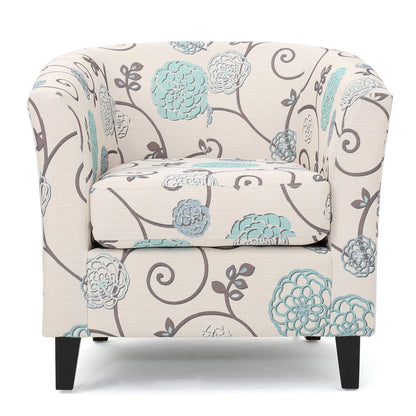 Vimora™ - White and Blue Fabric Club Chair with Birch Wood Legs