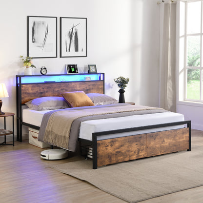 Vimora™ - Full Size Bed Frame with Storage Headboard, LED Lights & Charging Station