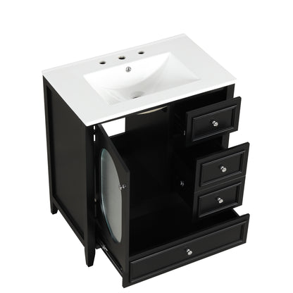 Vimora™ - Black Bathroom Vanity with Sink, Solid Wood, 3 Drawers & Moru Glass Door