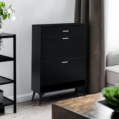 Vimora™ - Black MDF Shoe Cabinet with Storage Shelves for Organised Footwear