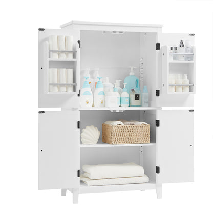 Vimora™ - Elegant White Bathroom Floor Storage Cabinet with Adjustable Shelves & 4 Doors