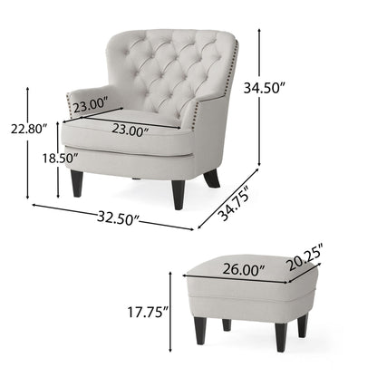 Vimora™ - Contemporary Light Grey Club Chair and Ottoman Set
