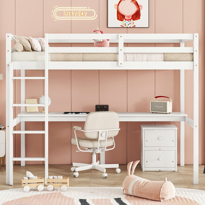 Vimora™ - Twin Loft Wood Bed with Built-in Desk, Storage Cabinet, Guardrails, and Ladder
