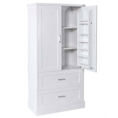 Vimora™ - Tall White Bathroom Storage Cabinet with Doors, Drawers & Adjustable Shelf