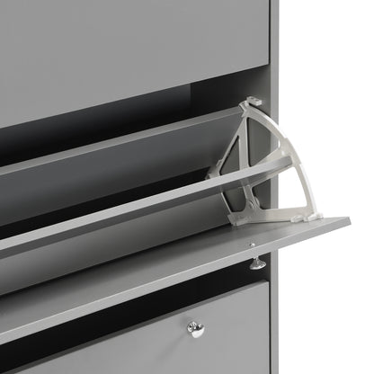 Vimora™ - Grey Narrow Design Shoe Cabinet with 3 Flip Drawers & Hooks