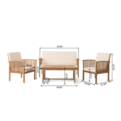 Vimora™ - Brown Acacia Wood 4PC Patio Conversation Set with Water-Resistant Cushions