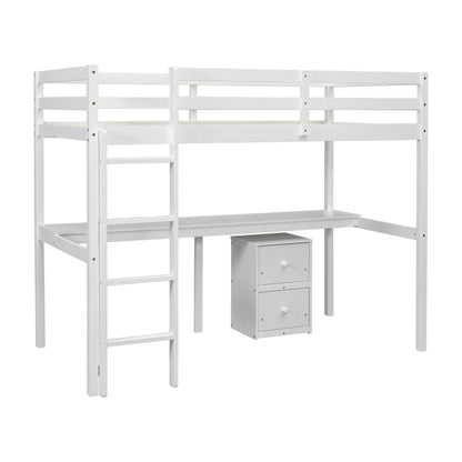 Vimora™ - Twin Loft Wood Bed with Built-in Desk, Storage Cabinet, Guardrails, and Ladder