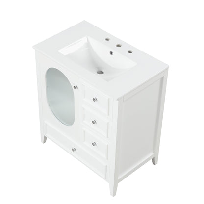 Vimora™ - White Bathroom Vanity with Sink, 3 Drawers, Solid Wood & MDF Cabinet