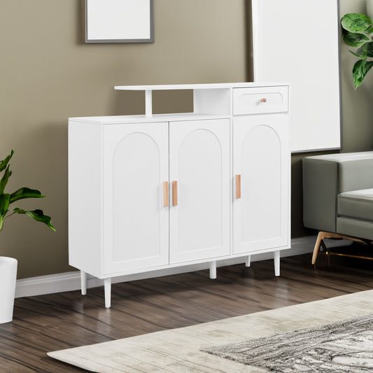 Vimora™ - Elegant White Shoe Cabinet with Arched Doors, Drawers & Adjustable Shelves