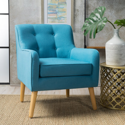 Vimora™ - Teal Mid-Century Modern Arm Chair with Tufted Back and Retro Wooden Legs
