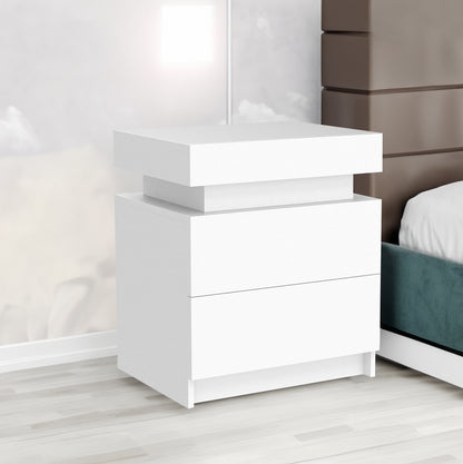 Vimora™ - Modern White Nightstand with 2 Drawers & LED Lights