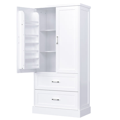 Vimora™ - Tall White Bathroom Storage Cabinet with Doors, Drawers & Adjustable Shelf