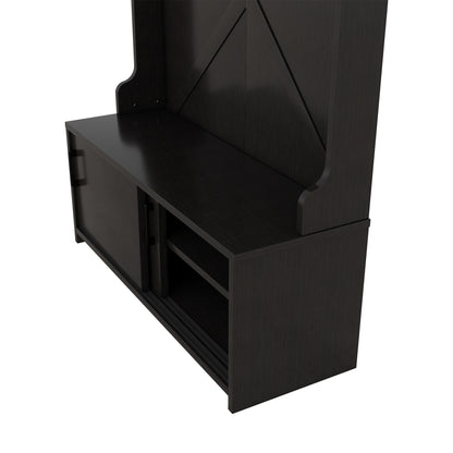 Vimora™ - Black Hall Tree with Storage Bench, Sliding Door & 5 Hooks