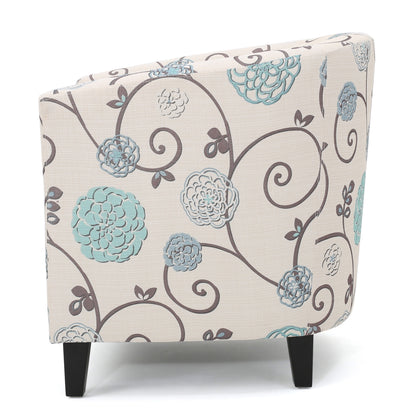 Vimora™ - White and Blue Fabric Club Chair with Birch Wood Legs