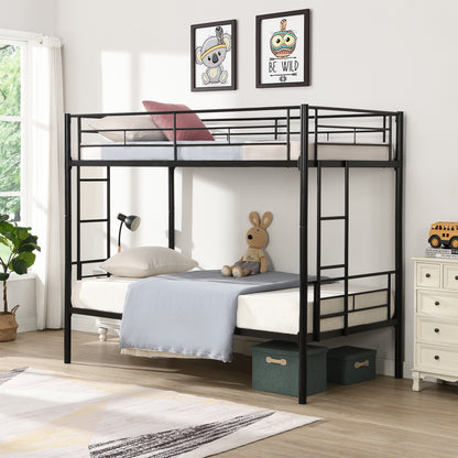 Vimora™ - Twin Over Twin Metal Bunk Bed with Storage, Ladders & Full-Length Guardrail, Black