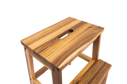 Vimora™ - Acacia Wood Two-Step Stool for Home, Indoor & Outdoor Use, Light Brown