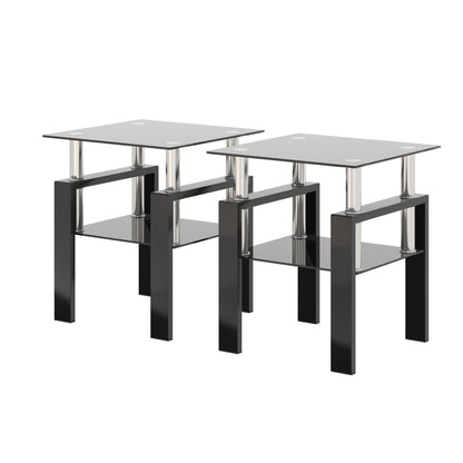 Vimora™ - Set of 2 Modern Black Glass Coffee Tables for Living Room