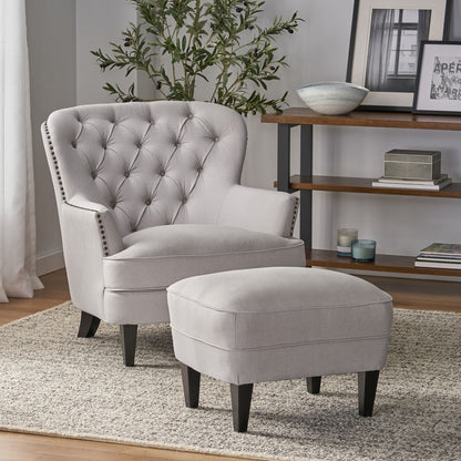 Vimora™ - Contemporary Light Grey Club Chair and Ottoman Set