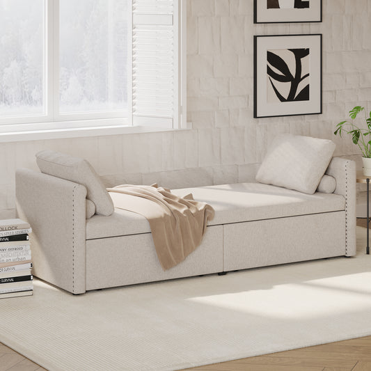 Vimora™ - Modern Linen Chaise Lounger Daybed with Storage Drawers