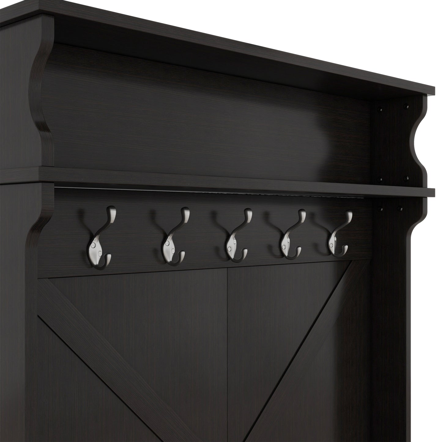 Vimora™ - Black Hall Tree with Storage Bench, Sliding Door & 5 Hooks