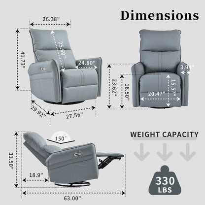 Vimora™ - Blue-Gray Power Swivel Rocker Recliner Chair