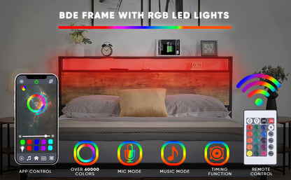 Vimora™ - Queen Size LED Bed Frame with Storage Headboard, Drawers & Charging Station