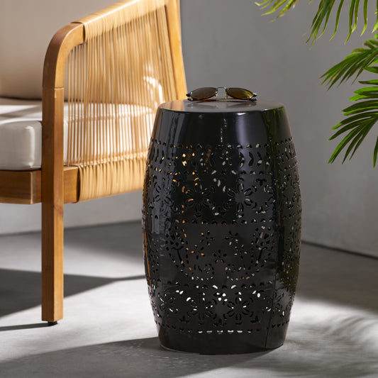Vimora™ - Modern Black Iron Ruby Side Table with Lace Cut Design