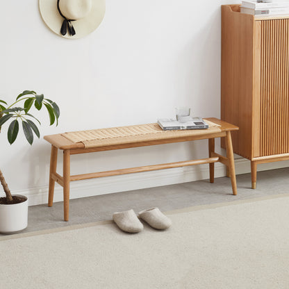 Vimora™ - Woven Design Oak Wood Dining Bench for Entryway, Bedroom, and Living Room