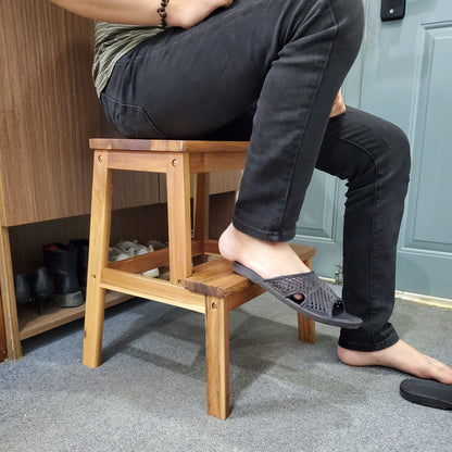 Vimora™ - Acacia Wood Two-Step Stool for Home, Indoor & Outdoor Use, Light Brown