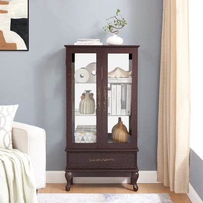 Vimora™ - Elegant Dark Cherry Curio Cabinet with Adjustable Glass Shelves and Illuminated Display