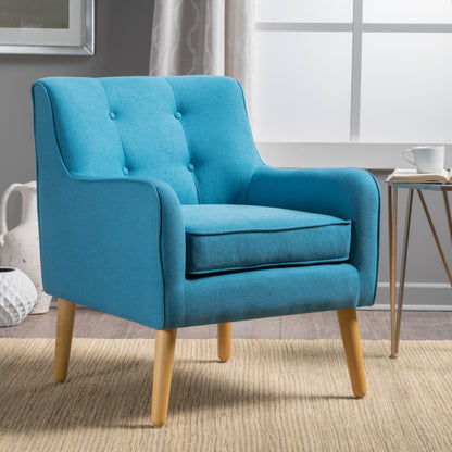 Vimora™ - Teal Mid-Century Modern Arm Chair with Tufted Back and Retro Wooden Legs