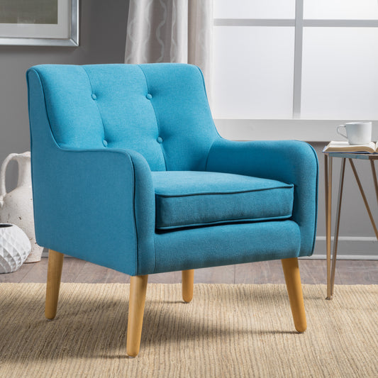 Vimora™ - Teal Mid-Century Modern Arm Chair with Tufted Back and Retro Wooden Legs