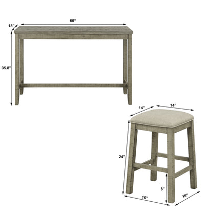 Vimora™ - Rustic 4-Piece Counter Height Dining Set with Padded Stools and Charging Socket