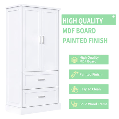 Vimora™ - Tall White Bathroom Storage Cabinet with Doors, Drawers & Adjustable Shelf