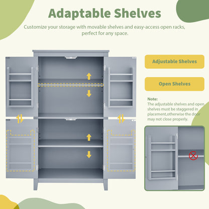 Vimora™ - Elegant Grey Bathroom Storage Cabinet with 4 Doors and Adjustable Shelves