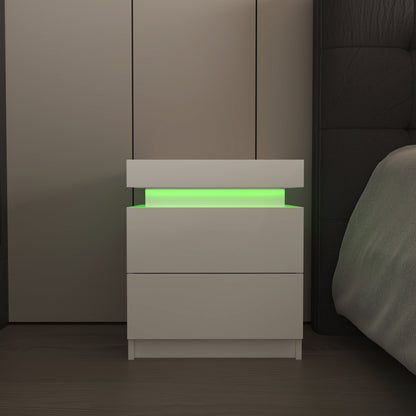 Vimora™ - Modern White Nightstand with 2 Drawers & LED Lights