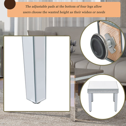 Sofia™️ - Modern Glass Mirrored Coffee Table with Crystal Design and Adjustable Height Legs