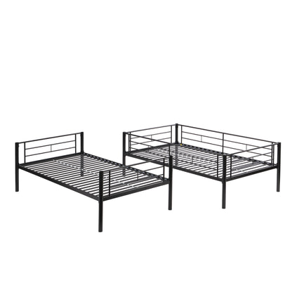 Vimora™ - Twin Over Twin Metal Bunk Bed with Storage, Ladders & Full-Length Guardrail, Black