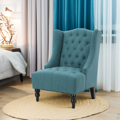 Vimora™ - Upholstered Wingback Chair in Teal with Button-Tufted Design