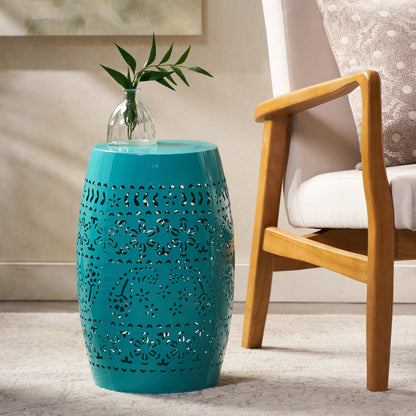 Vimora™ - Teal Lace Cut Iron Side Table