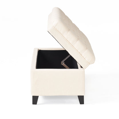 Vimora™ - Contemporary Beige Storage Ottoman with Button-Tufted Design